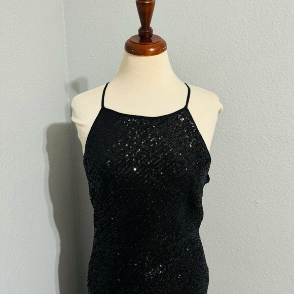 Zara Bloggers Fav Black Sequin Halter Neckline Midi Christmas Holiday Dress Sz L - Picture 8 of 17